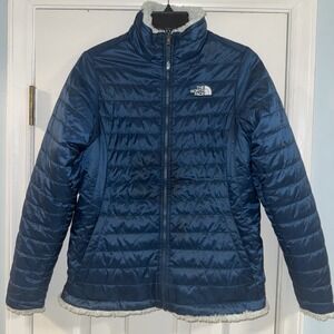 The North Face Reversible Mossbud‎ Swirl Insulated Jacket Girls XL 18 Blue/Teal